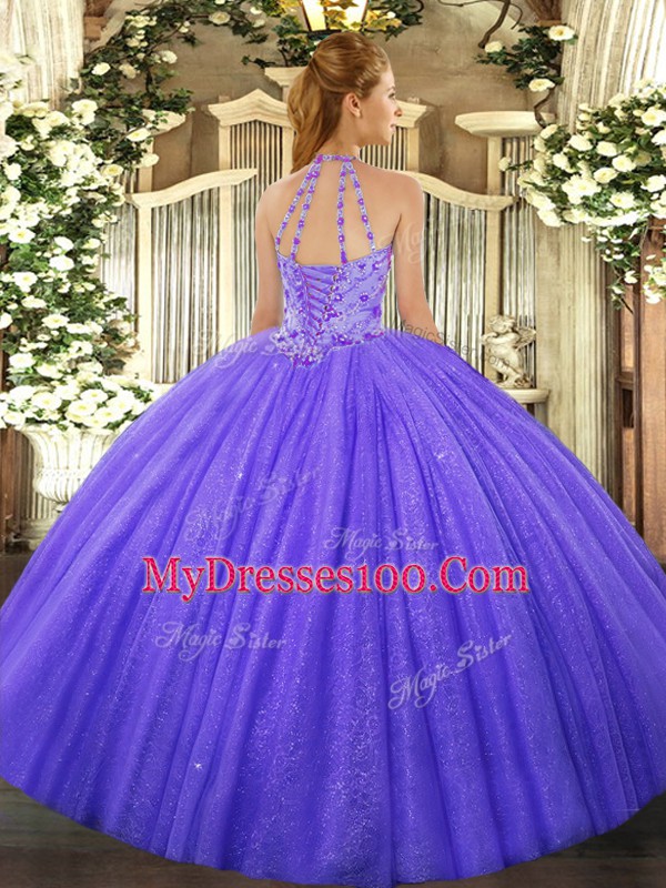 Delicate Blue Sleeveless Tulle Lace Up Sweet 16 Dresses for Military Ball and Sweet 16 and Quinceanera