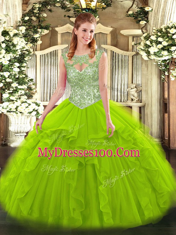 Admirable Floor Length 15th Birthday Dress Scoop Sleeveless Lace Up