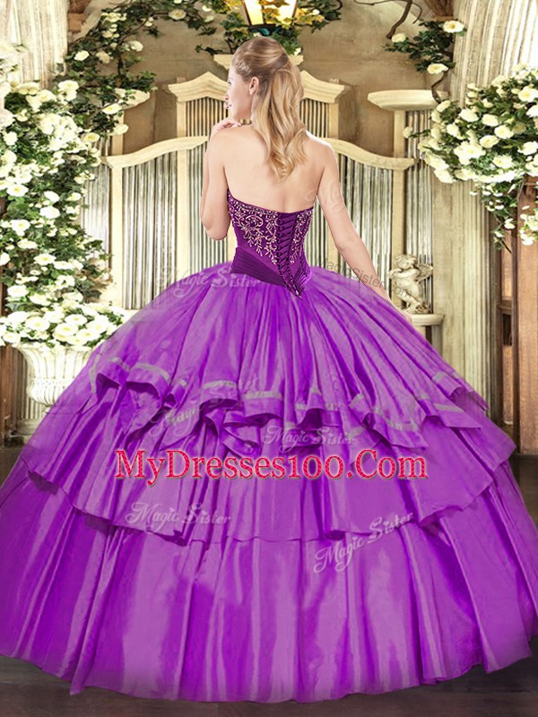 Customized Green Lace Up Strapless Beading and Ruffled Layers Sweet 16 Quinceanera Dress Organza and Taffeta Sleeveless