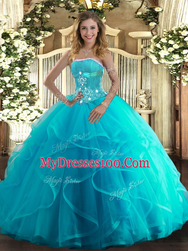 Shining Tulle Sleeveless Floor Length Sweet 16 Dresses and Beading and Ruffles