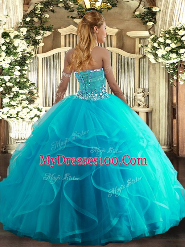 Shining Tulle Sleeveless Floor Length Sweet 16 Dresses and Beading and Ruffles
