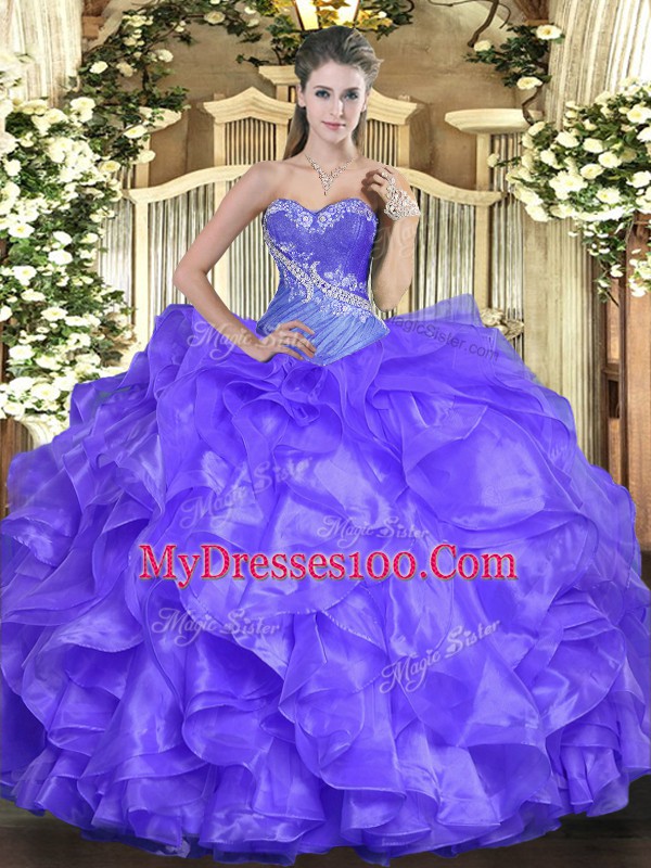 Latest Ball Gowns Quinceanera Gown Lavender Sweetheart Organza Sleeveless Floor Length Lace Up