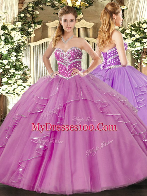 Floor Length Lilac Sweet 16 Dress Sweetheart Sleeveless Lace Up