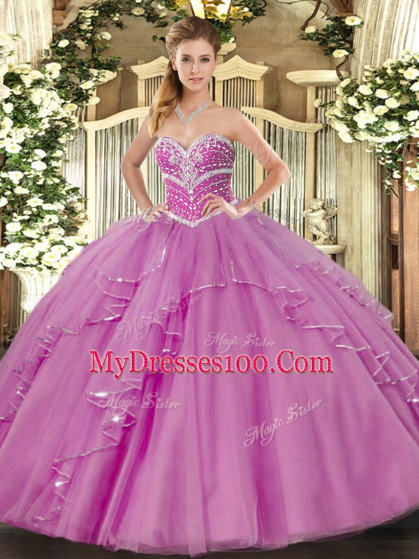 Floor Length Lilac Sweet 16 Dress Sweetheart Sleeveless Lace Up