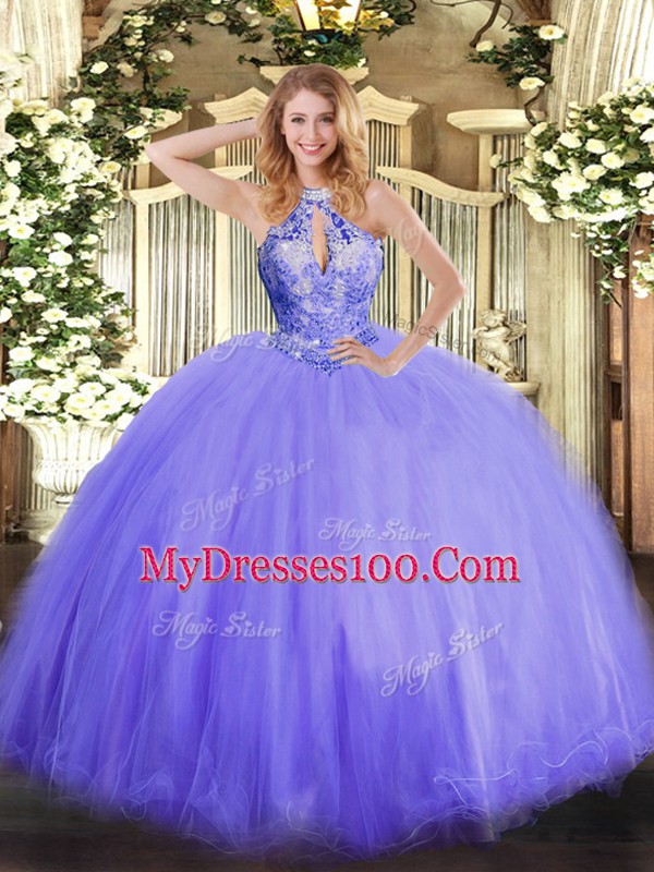 Halter Top Sleeveless Tulle Sweet 16 Dresses Beading Lace Up