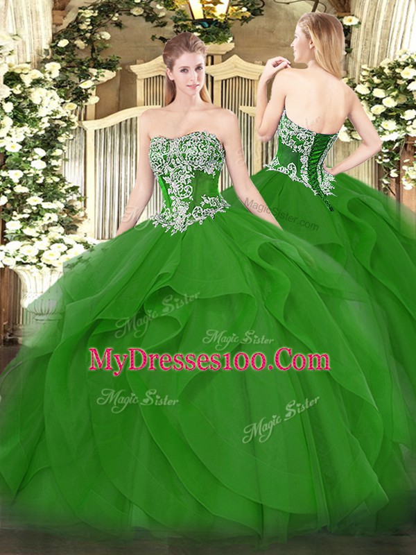 Deluxe Sleeveless Lace Up Floor Length Beading and Ruffles Sweet 16 Quinceanera Dress