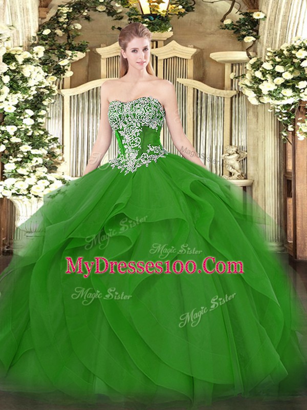 Deluxe Sleeveless Lace Up Floor Length Beading and Ruffles Sweet 16 Quinceanera Dress