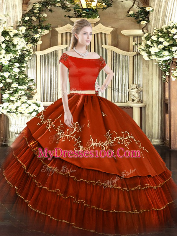 Sophisticated Short Sleeves Embroidery and Ruffled Layers Zipper 15th Birthday Dress