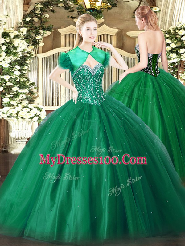 Fantastic Sweetheart Sleeveless Tulle Quinceanera Dresses Beading Lace Up