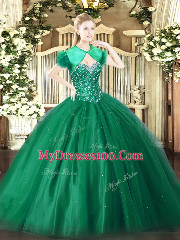 Fantastic Sweetheart Sleeveless Tulle Quinceanera Dresses Beading Lace Up