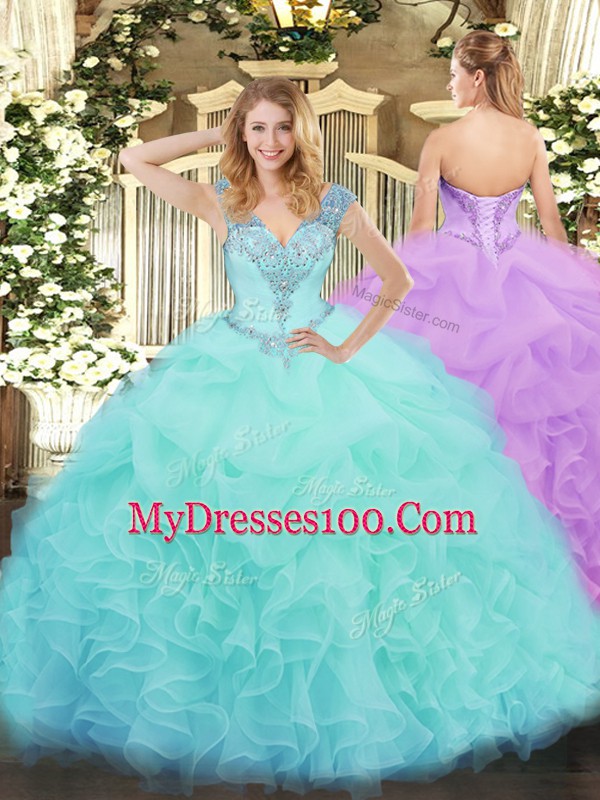 Suitable Organza Sleeveless Floor Length Sweet 16 Dresses and Ruffles