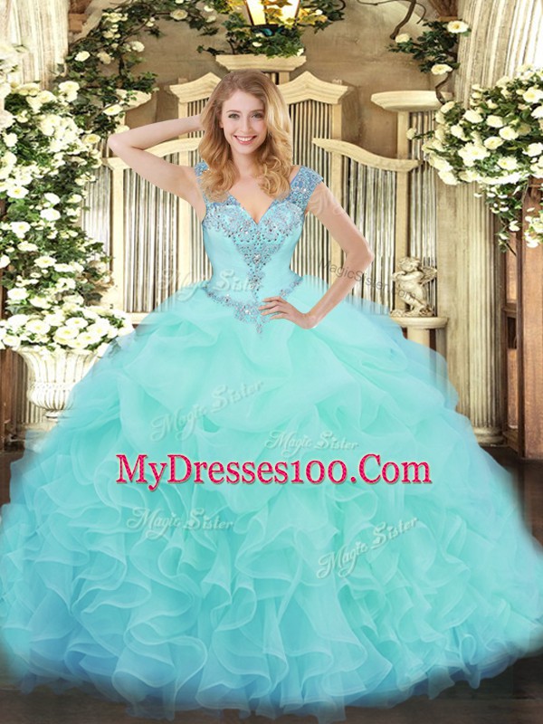 Suitable Organza Sleeveless Floor Length Sweet 16 Dresses and Ruffles