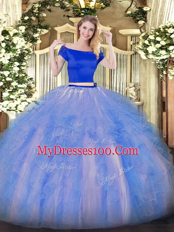 Beauteous Short Sleeves Zipper Floor Length Appliques and Ruffles Sweet 16 Dress