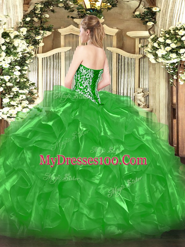 Olive Green Sleeveless Organza Lace Up Quinceanera Dress for Military Ball and Sweet 16 and Quinceanera