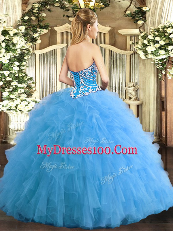 On Sale Sleeveless Floor Length Beading and Ruffles Lace Up Sweet 16 Quinceanera Dress with Orange