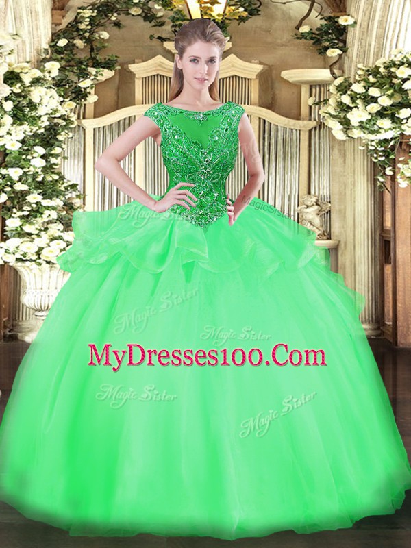 Floor Length Ball Gowns Cap Sleeves Green Ball Gown Prom Dress Zipper