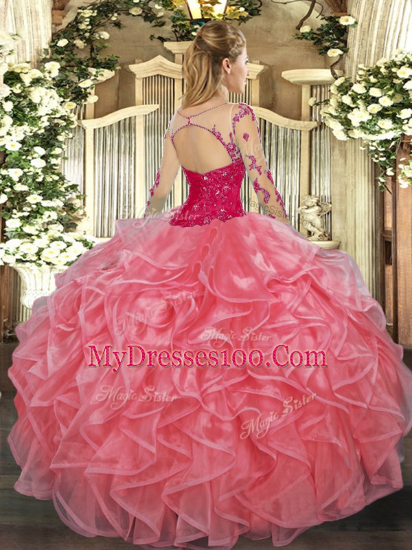 Designer Long Sleeves Lace and Ruffles Lace Up Quinceanera Dresses