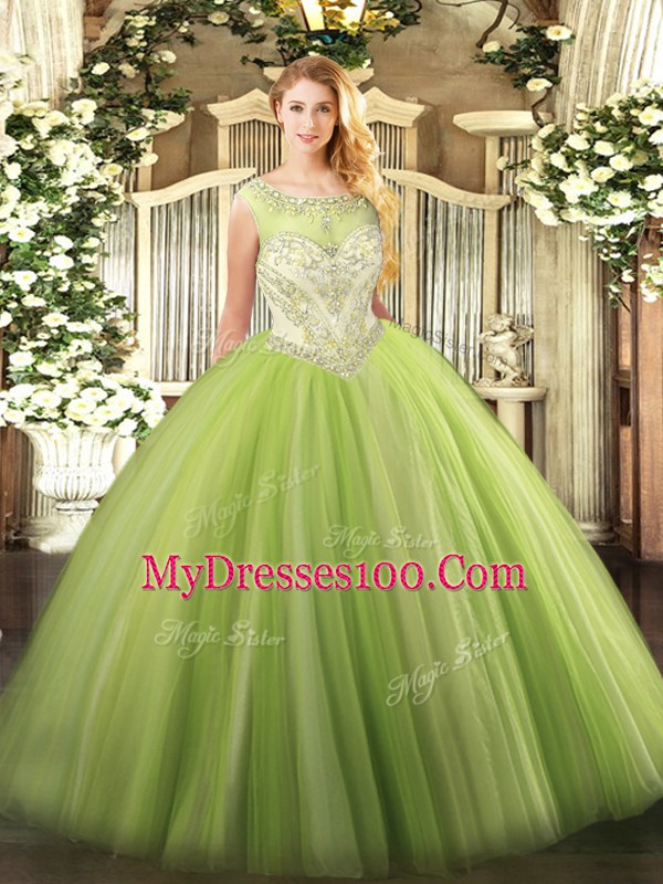 High Quality Floor Length Zipper Quince Ball Gowns Yellow Green for Sweet 16 and Quinceanera with Beading