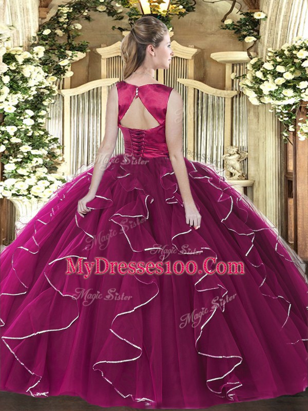 Pretty Eggplant Purple Sleeveless Tulle Lace Up 15 Quinceanera Dress for Military Ball and Sweet 16 and Quinceanera