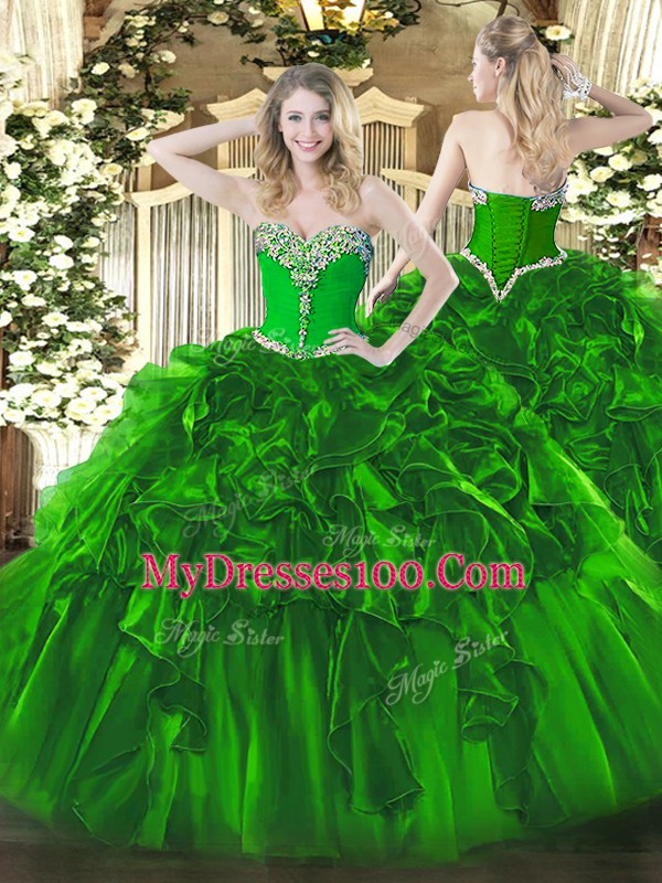 Floor Length Ball Gowns Sleeveless Green Quinceanera Dress Lace Up