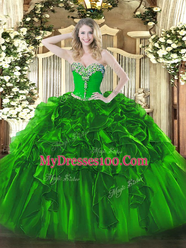 Floor Length Ball Gowns Sleeveless Green Quinceanera Dress Lace Up
