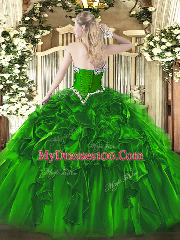 Floor Length Ball Gowns Sleeveless Green Quinceanera Dress Lace Up
