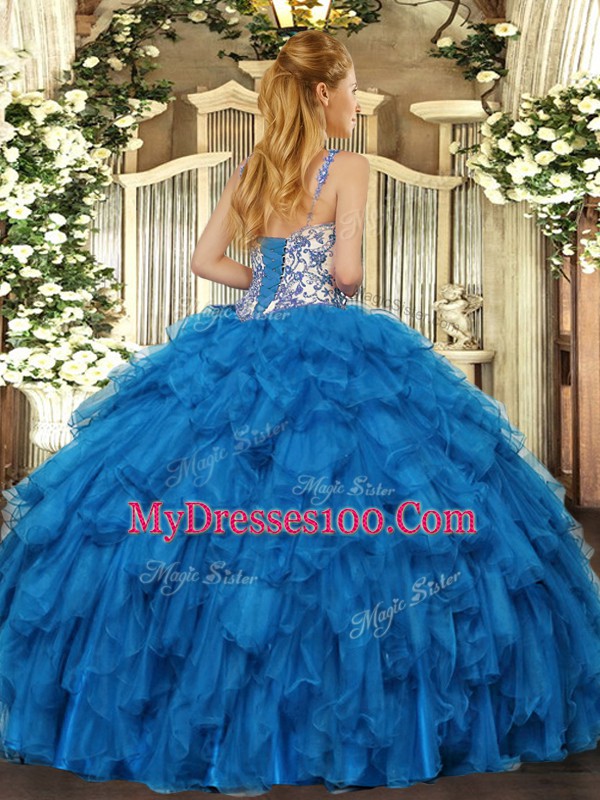 Wonderful Fuchsia Lace Up Straps Beading and Appliques and Ruffles Quinceanera Dresses Organza Sleeveless