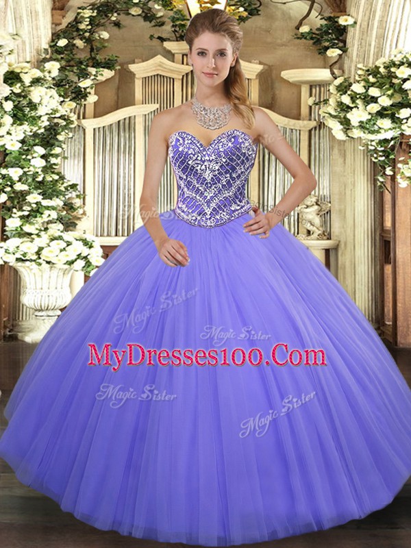 Lilac Sleeveless Floor Length Ruffles Lace Up 15 Quinceanera Dress