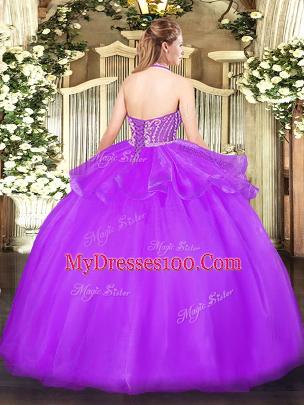 Floor Length Lace Up Quince Ball Gowns Coral Red for Military Ball and Sweet 16 and Quinceanera with Beading and Ruffles
