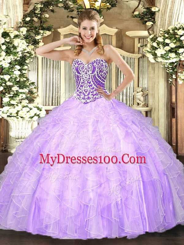 Lavender Sweetheart Neckline Beading and Ruffles 15 Quinceanera Dress Sleeveless Lace Up