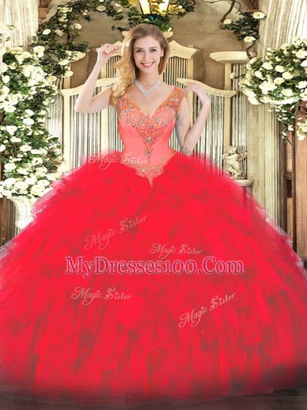 Discount Sleeveless Beading and Ruffles Lace Up Quinceanera Dresses