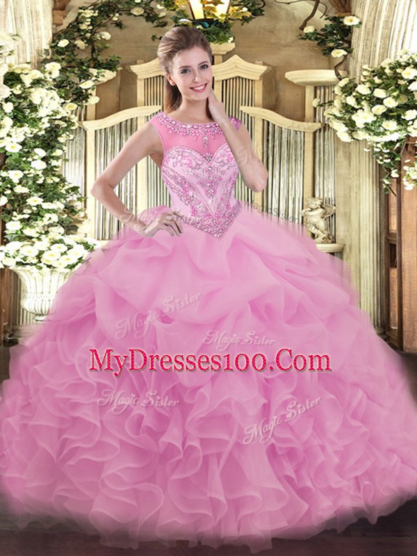 Flirting Lilac Sleeveless Beading and Ruffles Floor Length Quince Ball Gowns