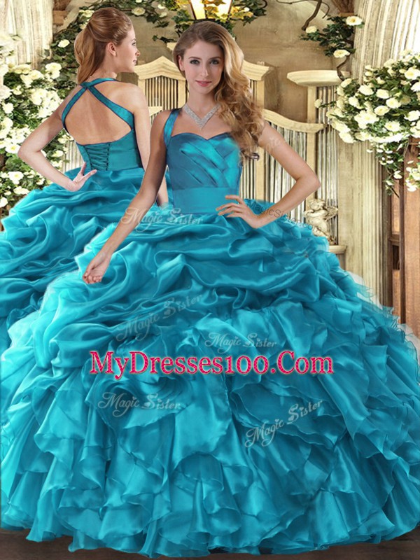 Amazing Floor Length Ball Gowns Sleeveless Teal Quinceanera Dress Lace Up