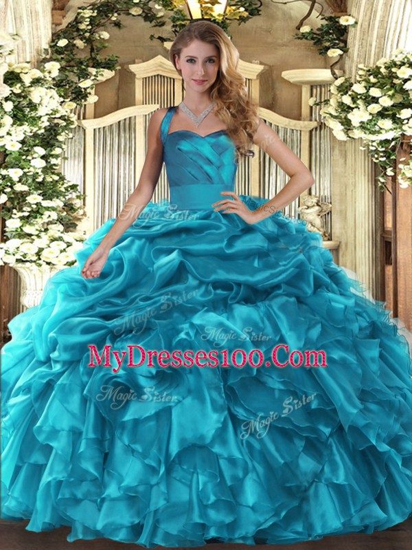 Amazing Floor Length Ball Gowns Sleeveless Teal Quinceanera Dress Lace Up