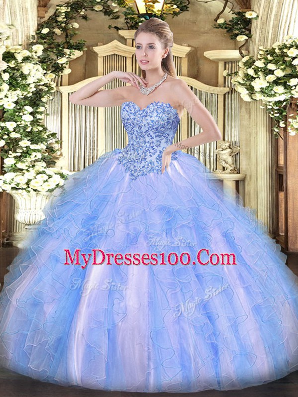 Top Selling Sleeveless Appliques and Ruffles Lace Up Ball Gown Prom Dress