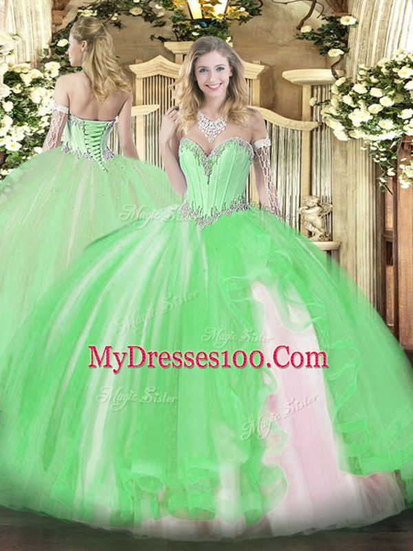 Flirting Sleeveless Beading and Ruffles Lace Up Quinceanera Dress