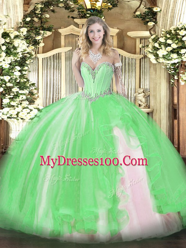Flirting Sleeveless Beading and Ruffles Lace Up Quinceanera Dress