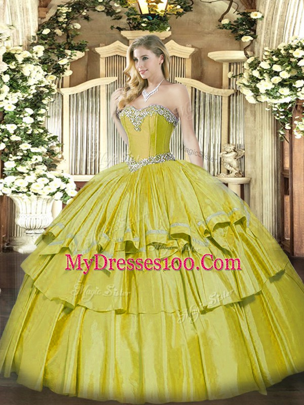 Charming Yellow Sleeveless Organza and Taffeta Lace Up Sweet 16 Dresses for Military Ball and Sweet 16 and Quinceanera