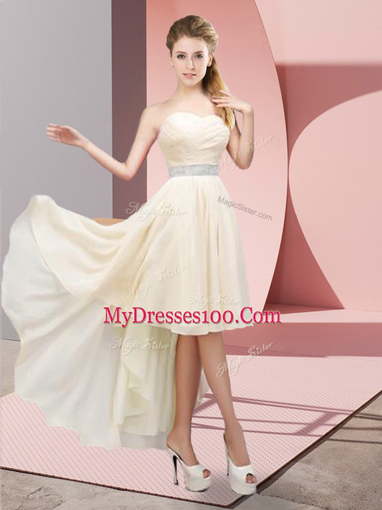 Best High Low Champagne Prom Dresses Sweetheart Sleeveless Lace Up