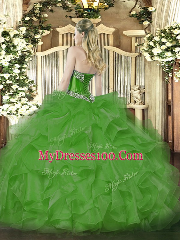 Edgy Ball Gowns Quince Ball Gowns Olive Green Sweetheart Organza Sleeveless Floor Length Lace Up