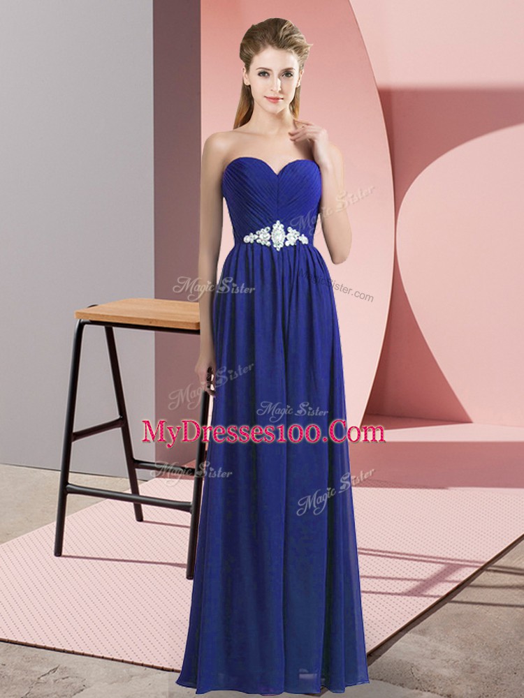 Fine Blue Chiffon Lace Up Prom Evening Gown Sleeveless Floor Length Beading