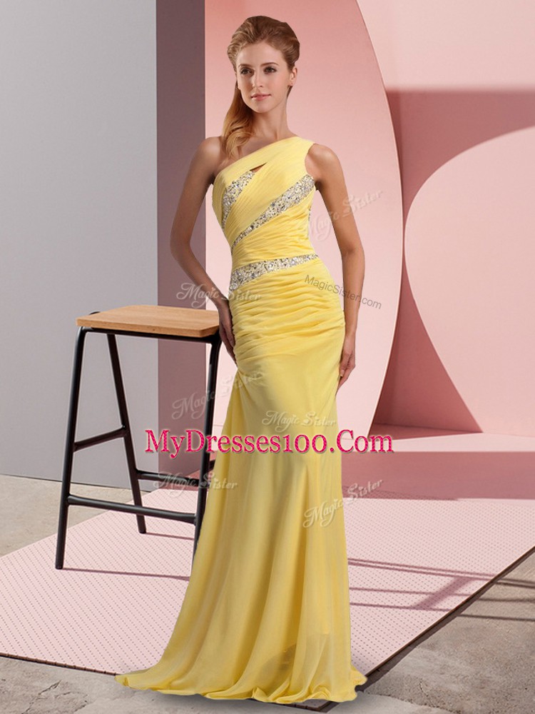 Noble Chiffon Sleeveless Floor Length Sweep Train and Beading