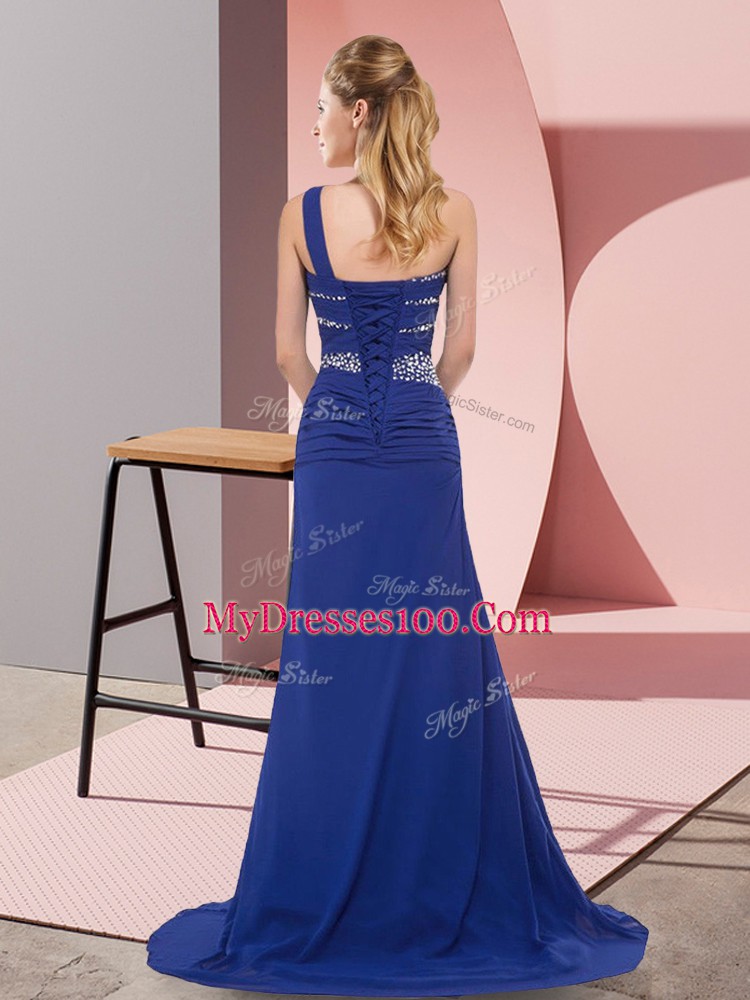 Noble Chiffon Sleeveless Floor Length Sweep Train and Beading