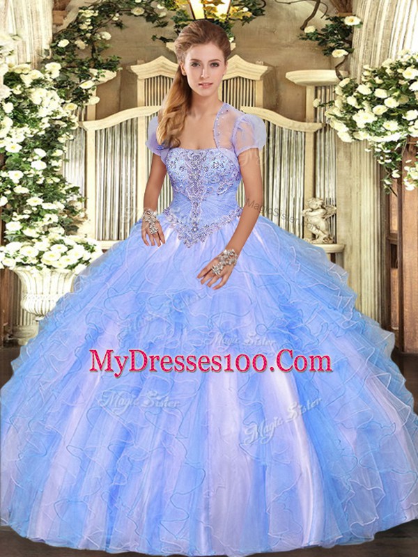Sleeveless Lace Up Floor Length Appliques and Ruffles Quince Ball Gowns