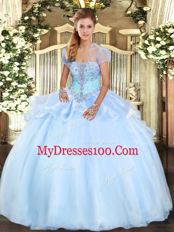 Adorable Light Blue Strapless Lace Up Appliques Sweet 16 Quinceanera Dress Sleeveless
