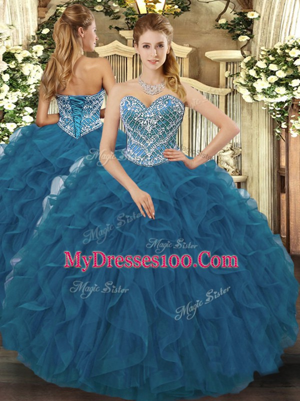 Sleeveless Beading and Ruffled Layers Lace Up Sweet 16 Dress