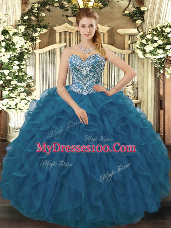 Sleeveless Beading and Ruffled Layers Lace Up Sweet 16 Dress