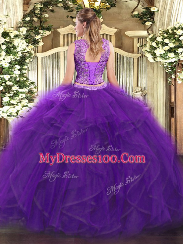 Green Quinceanera Dress Military Ball and Sweet 16 and Quinceanera with Beading and Ruffles Scoop Sleeveless Lace Up