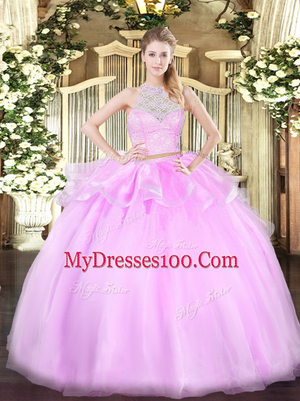 Clearance Scoop Sleeveless Lace Up 15th Birthday Dress Lilac Tulle