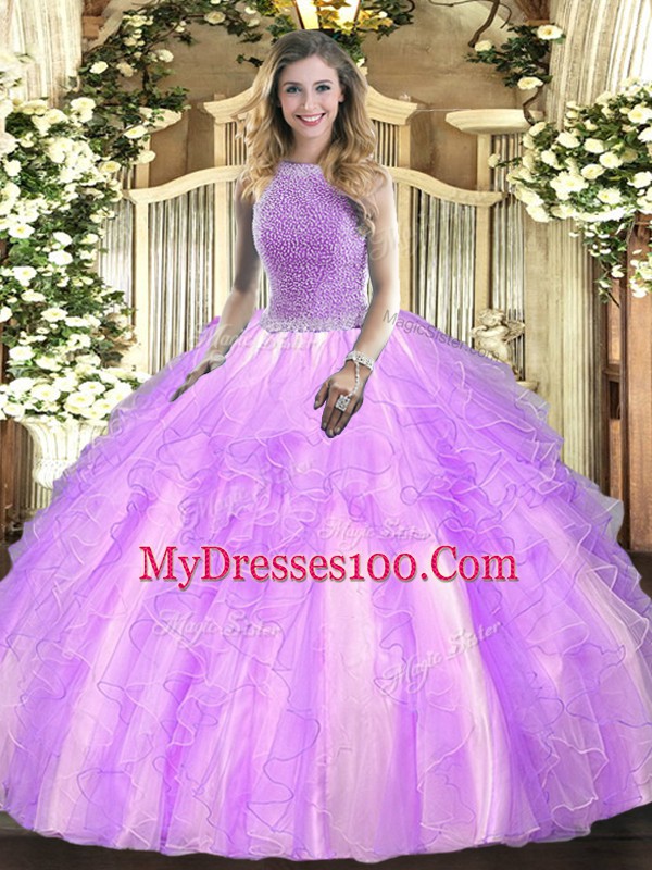 Luxurious Sleeveless Lace Up Floor Length Beading and Ruffles Vestidos de Quinceanera